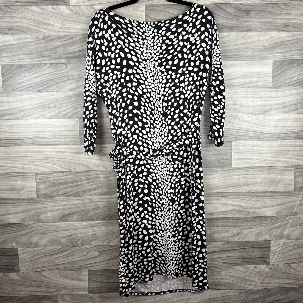 Ann Taylor Womens Black White Dotted Terry Dress with Tie on Side Medium - Picture 9 of 10